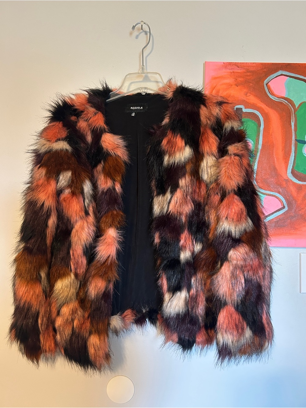 Faux Fur Multicolor Patchwork Coat - Women’s Jacket
